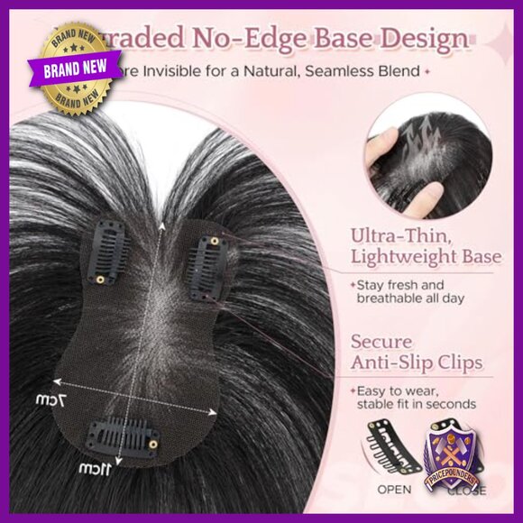 Human Hair Topper with Wispy Bangs, Clip-In for Thinning Hair main image 5